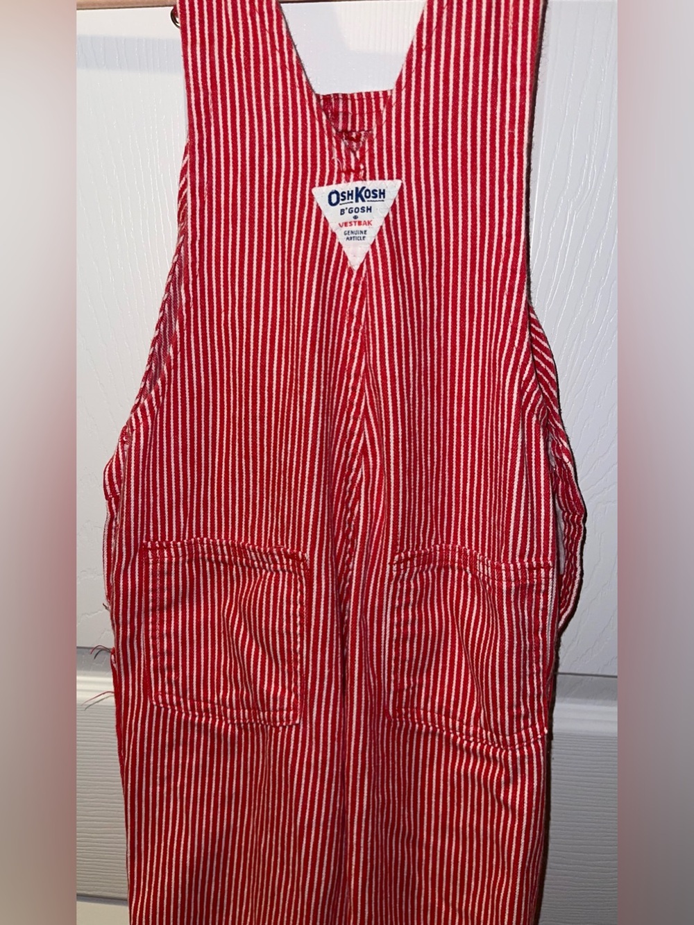 OshKosh B’Gosh kids 7 overalls red white Hickory Railroad stripe - Picture 6 of 7